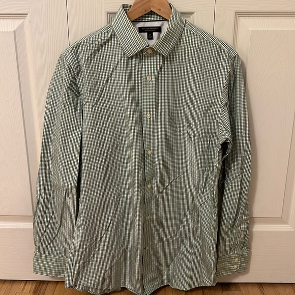 Banana republic men’s green non iron slim fit checkered button down shirt size M - Picture 2 of 6